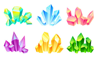 Obraz premium Magic Crystals of Different Colors Piled Together Vector Set