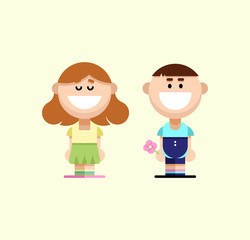 
Cute couple boy and girl. Cartoon style Summer mood, walks and fun. Vector illustration on a gentle background.