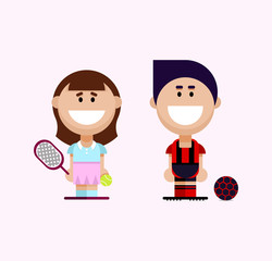 
Cute couple boy and girl. Cartoon style Summer mood, walks and fun. Vector illustration on a gentle background.