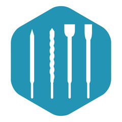 Icon of the drill. Replaceable drill heads for working with various materials. Vector illustration isolated on a white background for design and web.