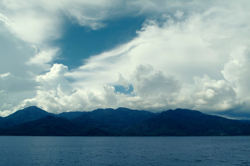 blue sky  and  blue sea with small island ,landscape nature background