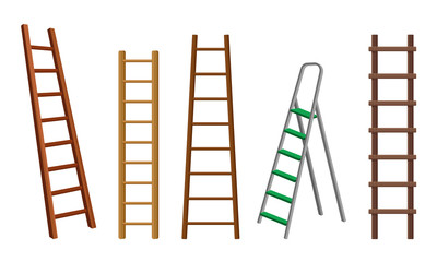 Wooden or Steel Step Ladders for Domestic and Construction Needs Vector Set