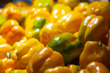 Yellow and green peppers at the market