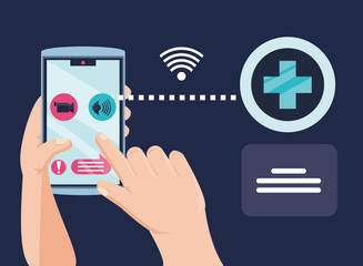 hand holding a smartphone, online medical support