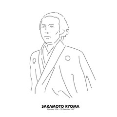 坂本龍馬（1836 –1867）　歴史上の人物　線画イラスト