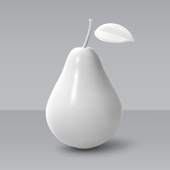 Realistic white pear isolated on grey background. 3D template for products, advertizing, web banners, leaflets. Vector illustration