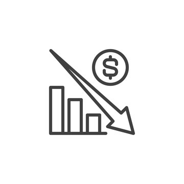 Financial crisis graph line icon. linear style sign for mobile concept and web design. Dollar rate decrease outline vector icon. Symbol, logo illustration. Vector graphics