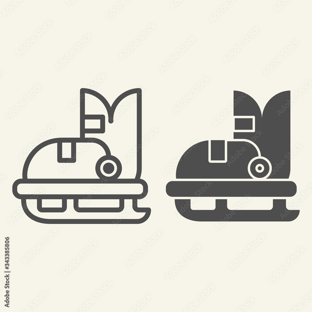 Poster skates line and solid icon. skating outline style pictogram on beige background. ice skate shoes for
