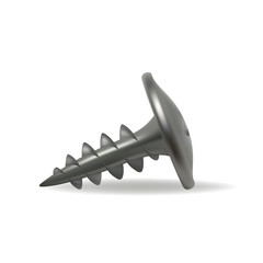 Realistic self-tapping screw isolated on a white background. Vector drawing of a self-tapping screw, chrome material.