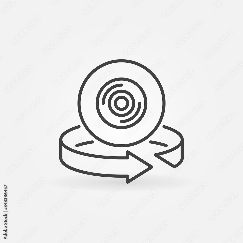 Aufkleber 360 camera with arrow vector concept icon or symbol in outline style