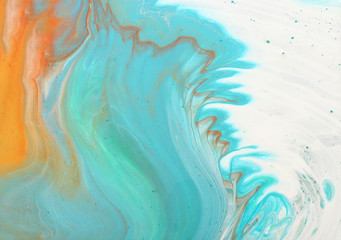 art photography of abstract marbleized effect background. Aqua, mint, white and blue creative colors. Beautiful paint