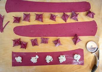 delicious homemade beetroot ravioli stuffed with cottage cheese