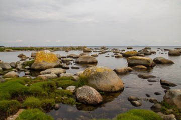 Stony beach with many smooth stones