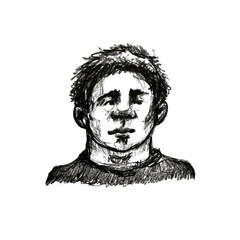 hand drawn sketch portrait of young handsome man isolated on white
