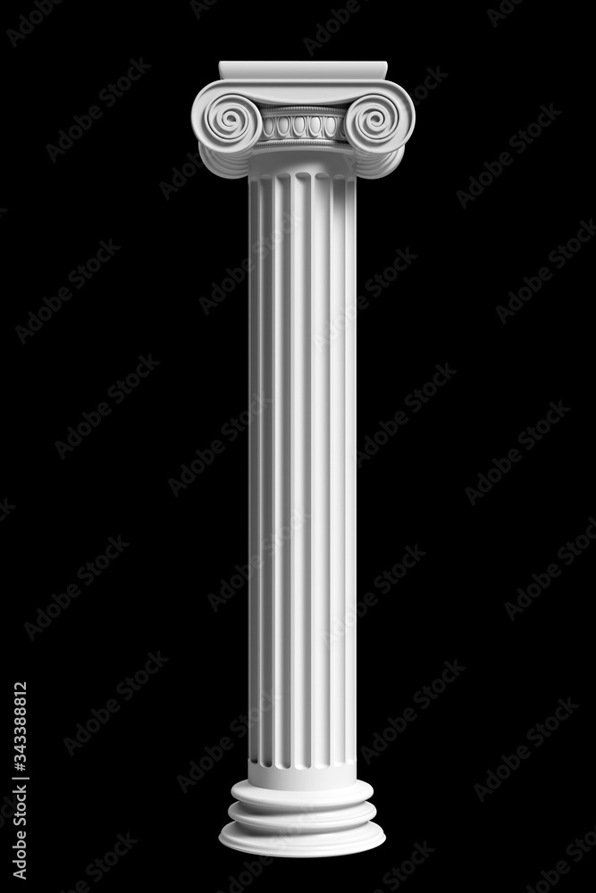 Poster Marble pillar column classic greek against black background. 3d illustration