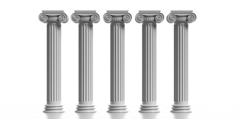 Obraz premium Four marble pillars columns classic greek isolated against white background. 3d illustration