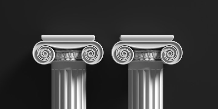 Marble pillars columns classic greek against black background. 3d illustration