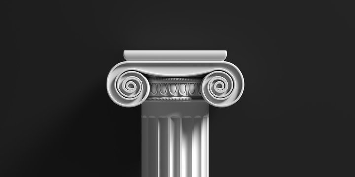 Marble pillar column classic greek against black background. 3d illustration