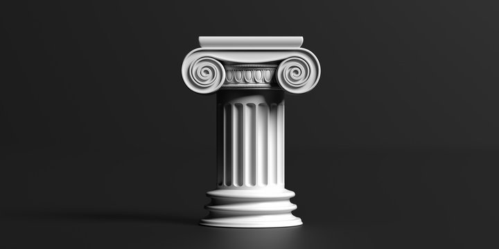 Marble Pillar Column Classic Greek Against Black Background. 3d Illustration