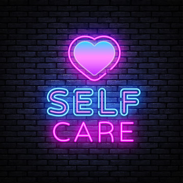 Self Care neon sign vector. Neon Design template, light banner, night signboard, nightly bright advertising, light inscription. Vector illustration