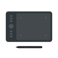 Digitizer graphic tablet with stylus flat icon. Vector illustration isolated on white background