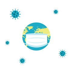 Planet earth in a medical mask. Coronavirus epidemic. Pandemic. Quarantine all over the world. Vector illustration
