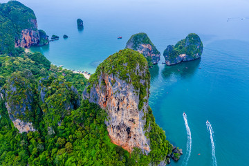 Krabi - Railay beach seen from a drone. One of Thailand's most famous luxurious beach. 