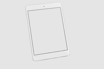Silver tablet on white background.