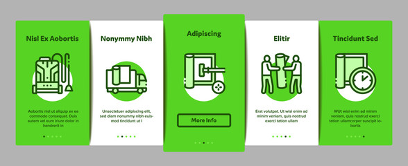 Carpet Cleaning Washing Service Onboarding Mobile App Page Screen Vector. Dusty And Dirty Carpet And Floor Vacuum Cleaner Equipment, Brush And Broom Color Contour Illustrations