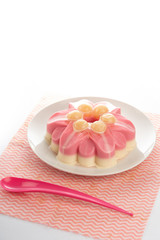 Fototapeta na wymiar sweet pudding with longan sweetens milk on white background