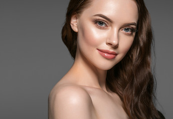 Fototapeta premium Beautiful woman face portrait healthy skin and hair cosmetic 
