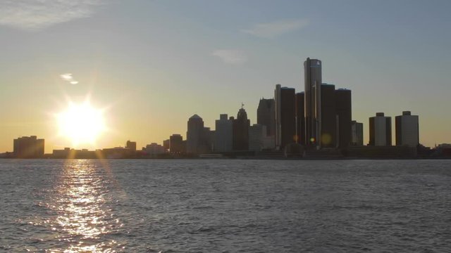 Great Sunset Over Detroit Skyline