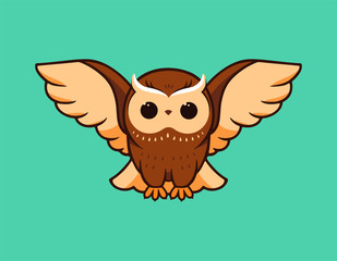 The cute owl flies spread its wings. Vector logo, cartoon character, logotype