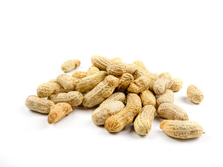 Close up boiled peanuts isolated white background.