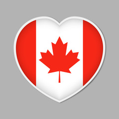Heart shaped sign with Canadian flag, vector illustration. Canada patriotic badge or sticker