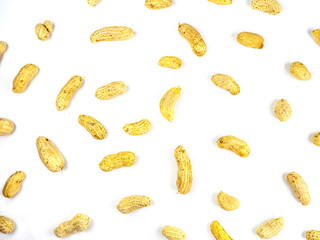 Close up boiled peanuts isolated white background.