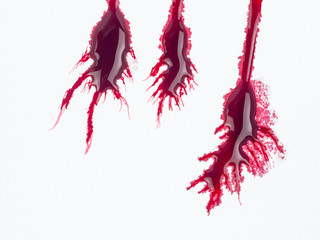 red colorl drops. Paint dripping. Dripping liquid.. abstract paint splatter. paint splash set. Color spread.. Color that permeates the paper. blood concept