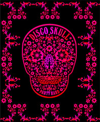 disco skull flower graphic design vector art