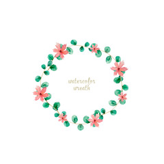 Watercolor illustration of a beautiful floral wreath with spring flowers. Hand drawn elegant light pink flowers on white background