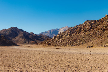 View of Arabian desert and mountain range Red Sea Hills in Egypt