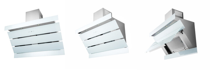Modern white cooker hood, isolated on white.