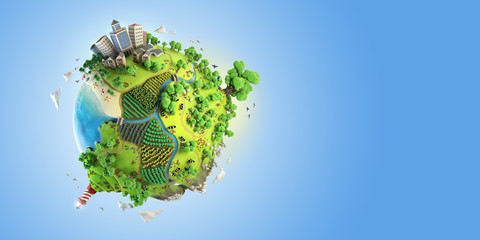 globe concept of idyllic fantasy green world - obrazy, fototapety, plakaty