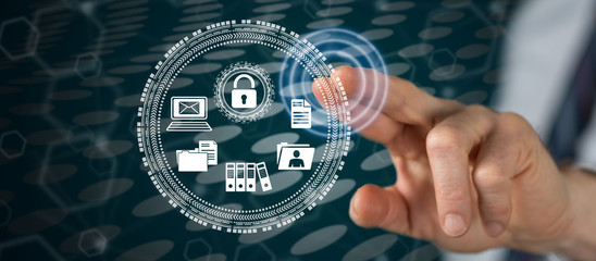 Man touching a data protection concept
