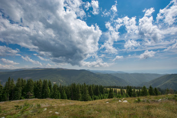 Fototapeta na wymiar Panoramic view over Carpathian Mountains, Romania during summer time