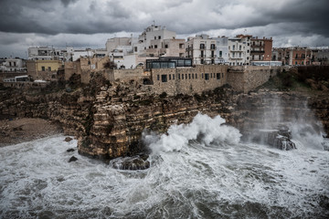Stormy sea in Polignano a Mare, Italy