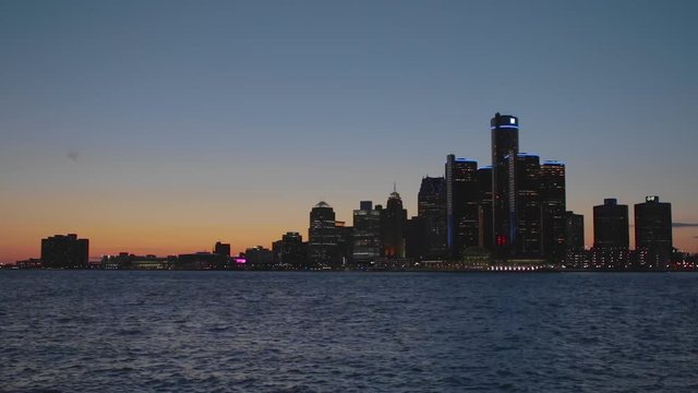 Great Sunset City Night Lights Over River Detroit