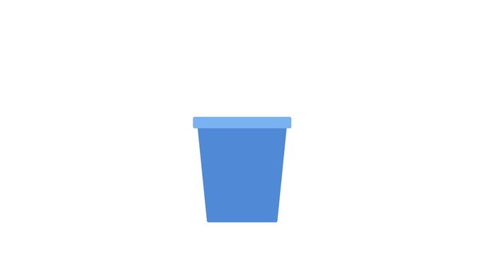 Trash bin 4k aimation. Blue trash can and sheet of paper falling into it. Delete animated motion design symbol. Animated recycling arrows