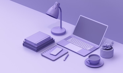 laptop on desk work space mockup 3d render