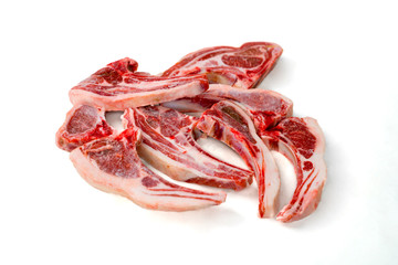 Closeup of fresh ribs meat on white background