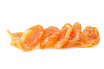 Organic healthy assorted, Oranges dried fruit isolated on a white background. Closeup